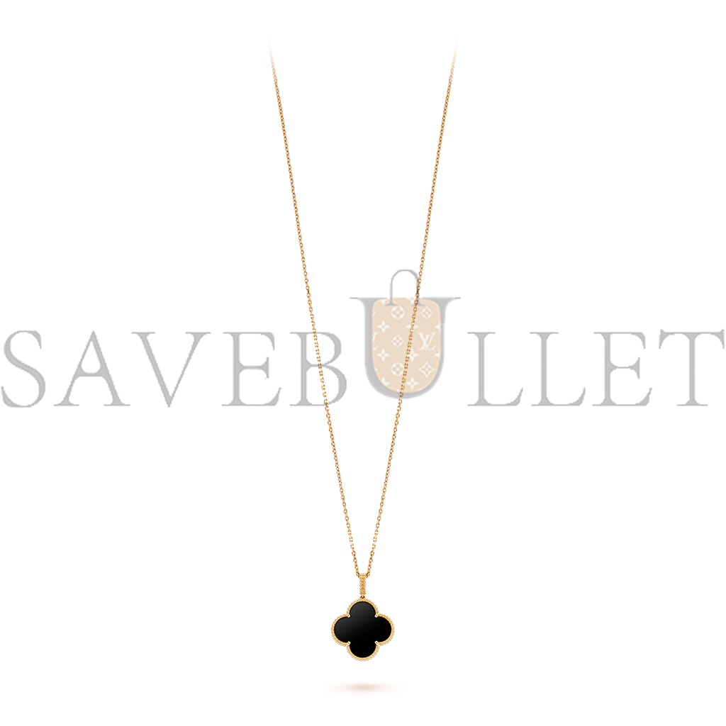 V*N CL*F arpels magic alhambra long necklace, 1 motif - yellow gold, onyx  vcaro49m00